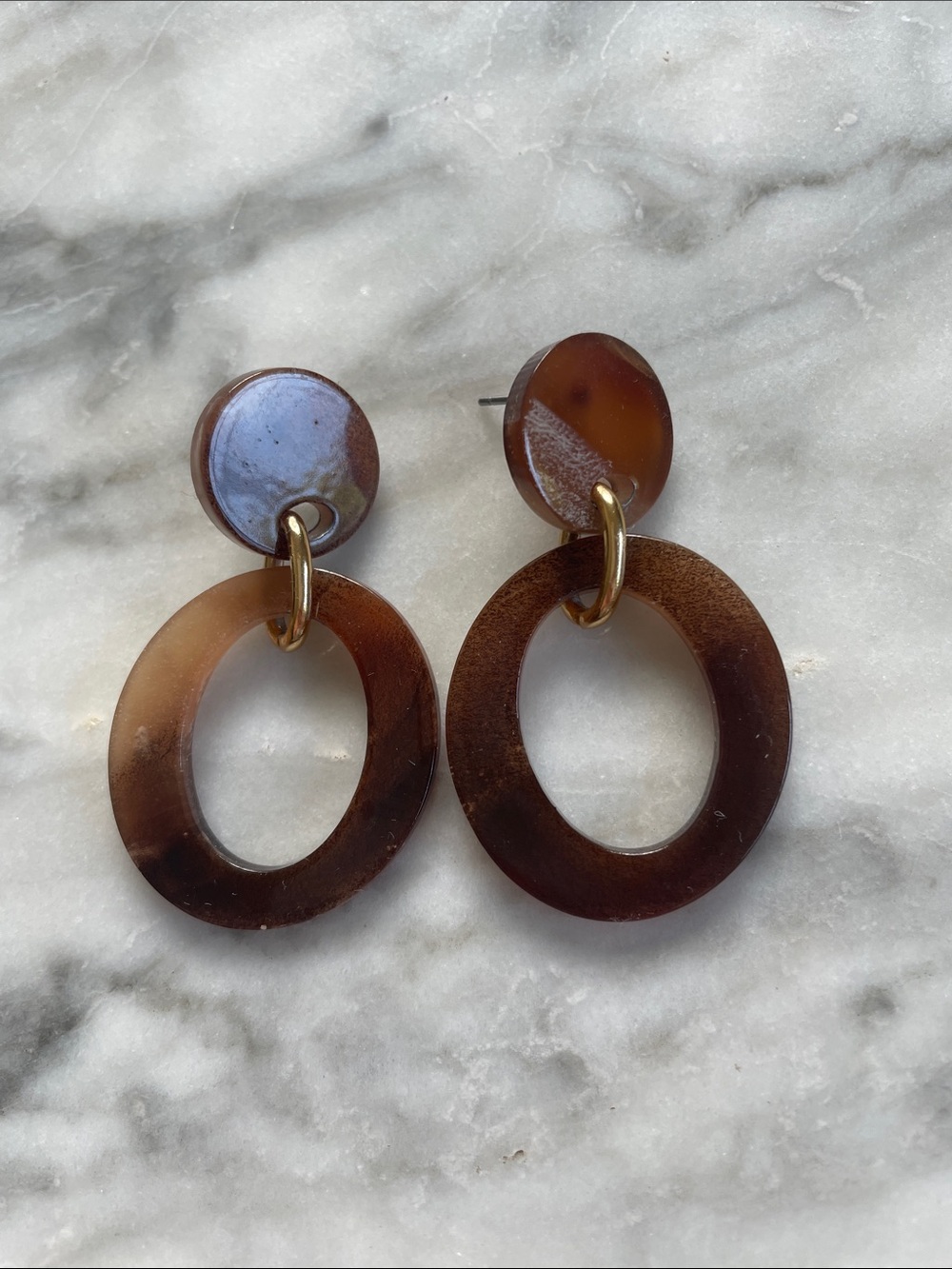 Banana Republic Tortoiseshell Brown Oval Drop Earrings with Gold Links